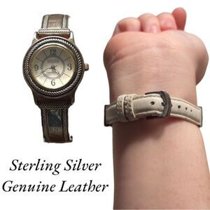 Ecclissi Sterling Silver Genuine Leather Mother of Pearl Watch
